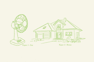 sketch image of electric fan and house