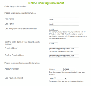 how to enroll in online banking step 2-3 screenshot
