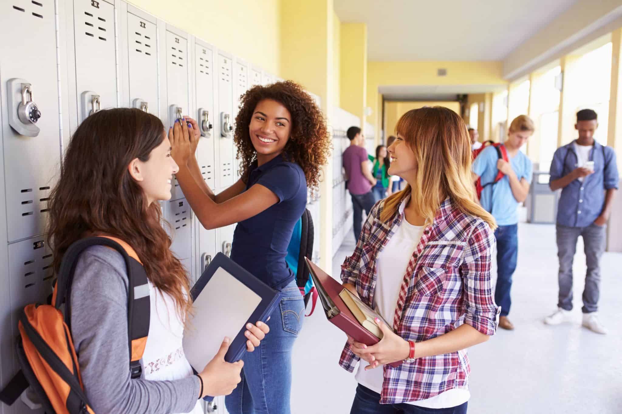 High school students in the hallway at their lockers
