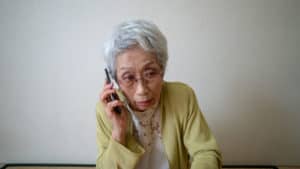 senior woman using handheld telephone