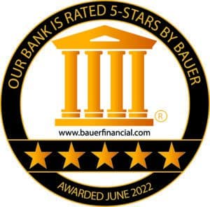 Our Bank is Rated 5-Stars by Bauer Awarded June 2022