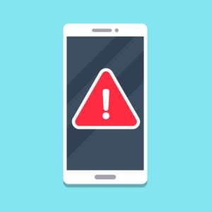 Notice on the smartphone screen. Alert, warning, virus, error. Vector illustration in flat style.