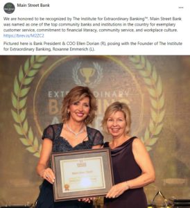 Social Media post from Main Street Bank sharing the Banky Award