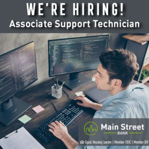 We are hiring, man working on computer, MSB logo and disclaimers