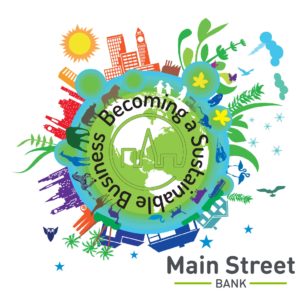 Green world, main street bank logo, and title of article