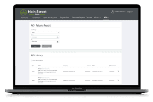 screenshot of ACH activity on desktop