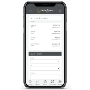 screenshot of mobile accounts summary