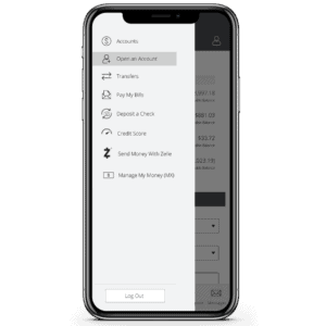 screenshot of mobile banking services menu