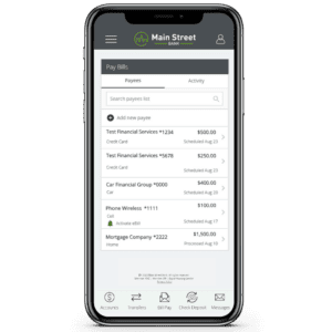 screenshot of bill pay on mobile