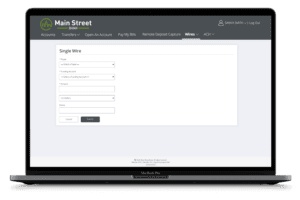 screenshot of single wire transfer on desktop
